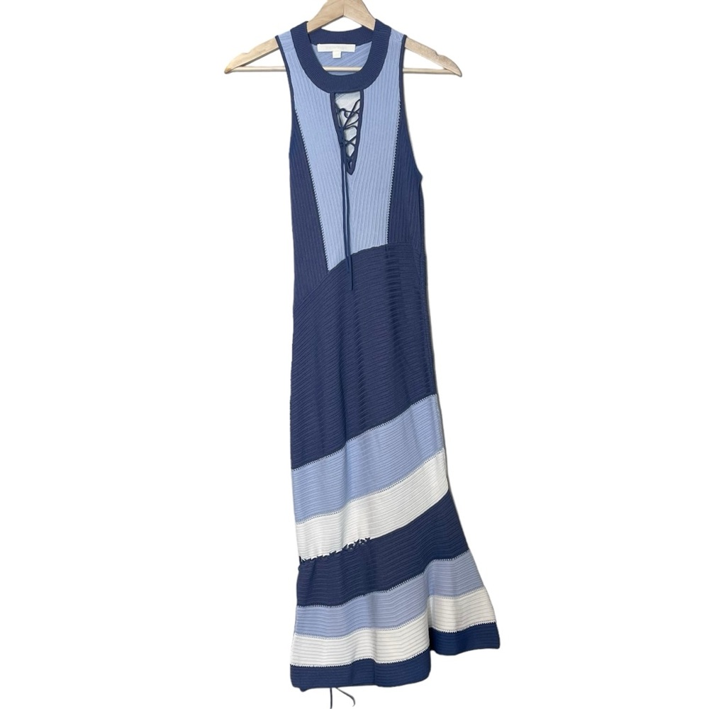 Jonathan Simkhai Knit Bodycon Midi Mermaid Dress Size S Stretch Colorblock Blue